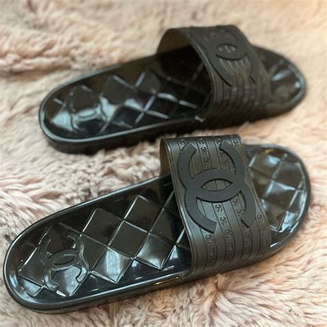 white chanel pool slides|saks 5th avenue pool slides.